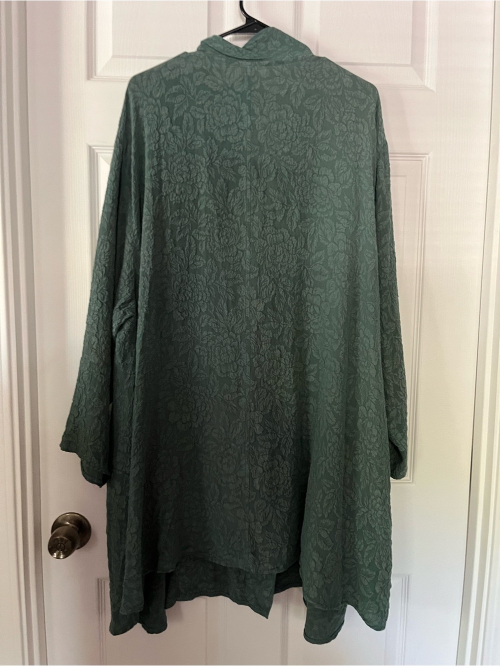 URU szXL Vintage-Style Textured 100% Silk Dark Green Button Front Dress/Duster - Picture 3 of 8